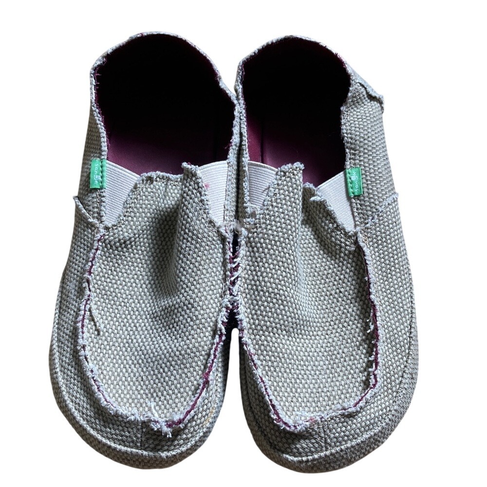 Sanuk Mens Sidewalk Surfer Tan Canvas Slip-On‎ Shoes Size 9 Casual Distressed
